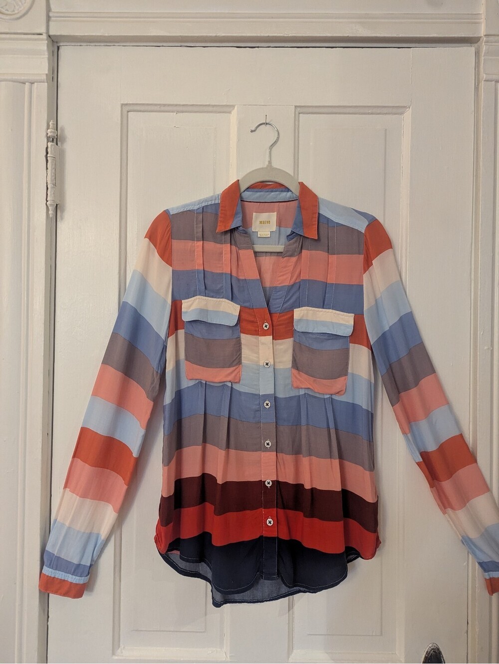 ANTHROPOLOGIE MAEVE WINWORD COLORFUL WATERCOLOR STRIPED BUTTONDOWN SHIRT SIZE 6